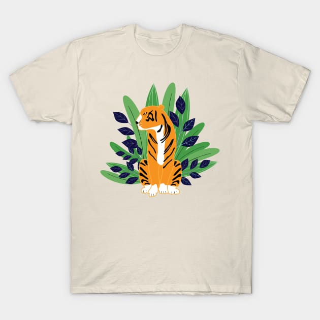 Tiger amoung leaves T-Shirt by grafart